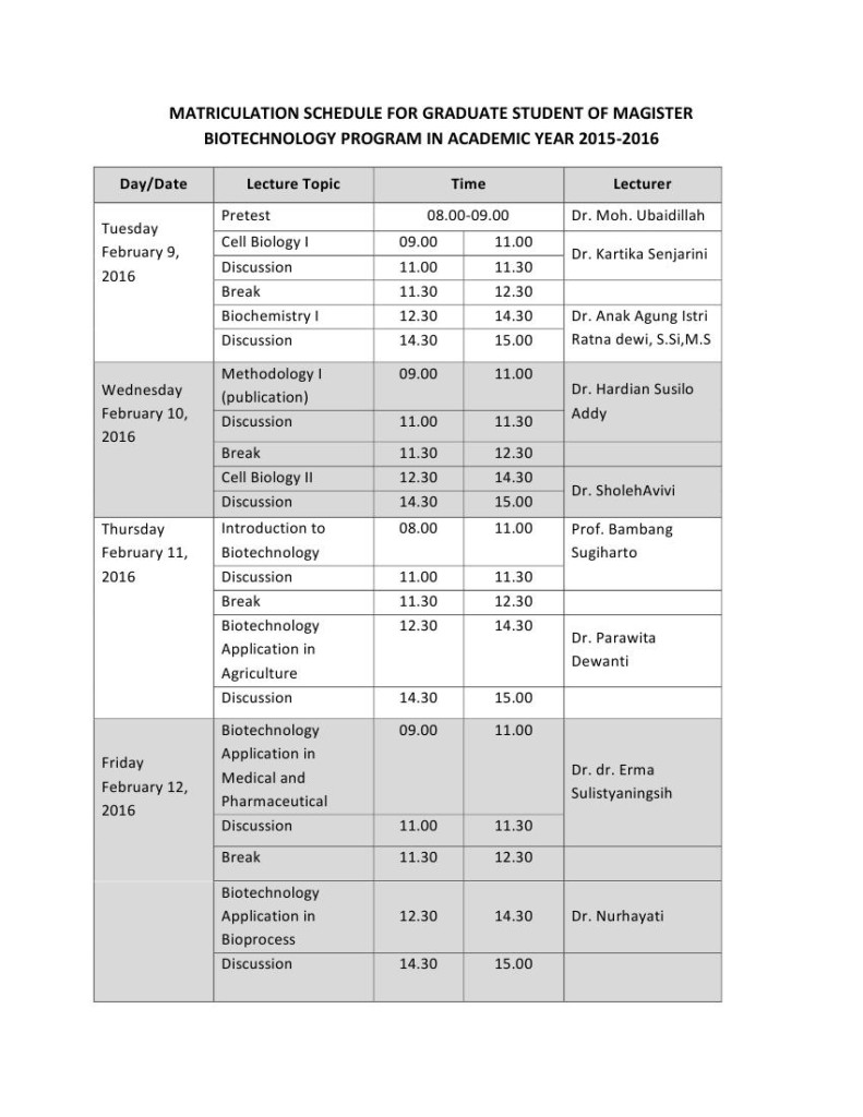 JADWAL MATRIKULASI 20160000