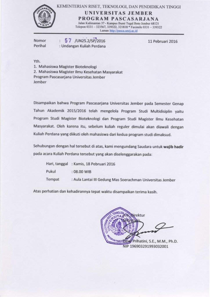 UNDANGAN KULIAH PERDANA