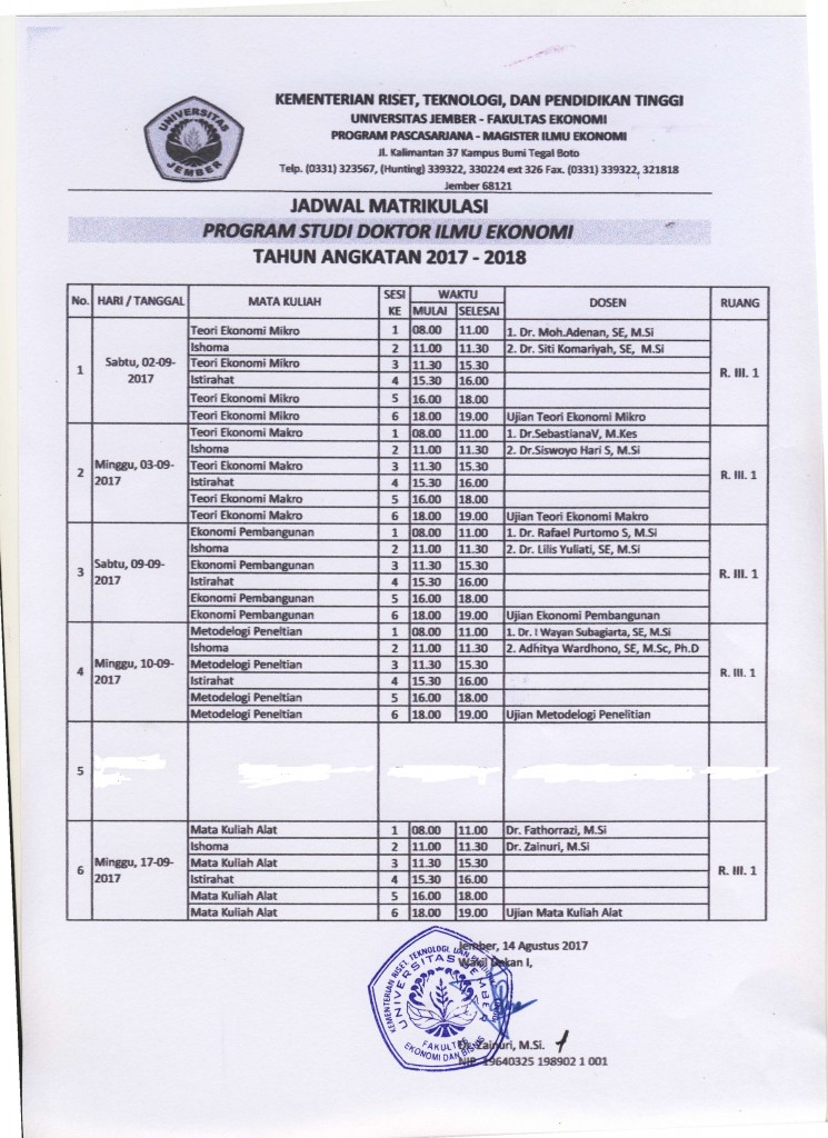 jadwal matrikulasi doktor IE
